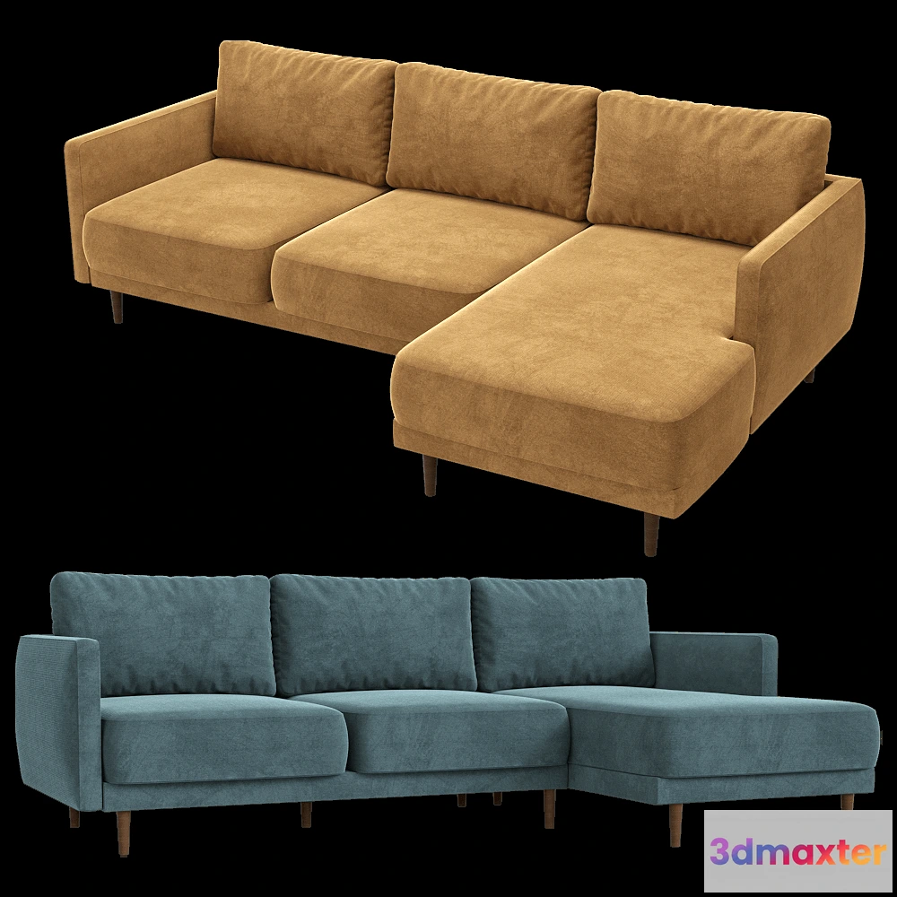 1633244 - KULT  - 4-seater fixed sofa with a daybed Rene 3D Max