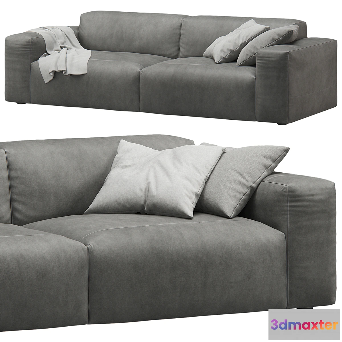 559669 - Gray Leather 2seat Cloud Sofa by Prostoria