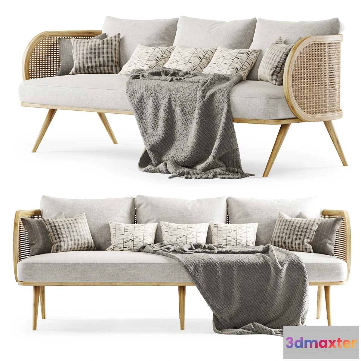 560151 - Three-seater wooden rattan sofa CV23 _ Three-seater rattan sofa