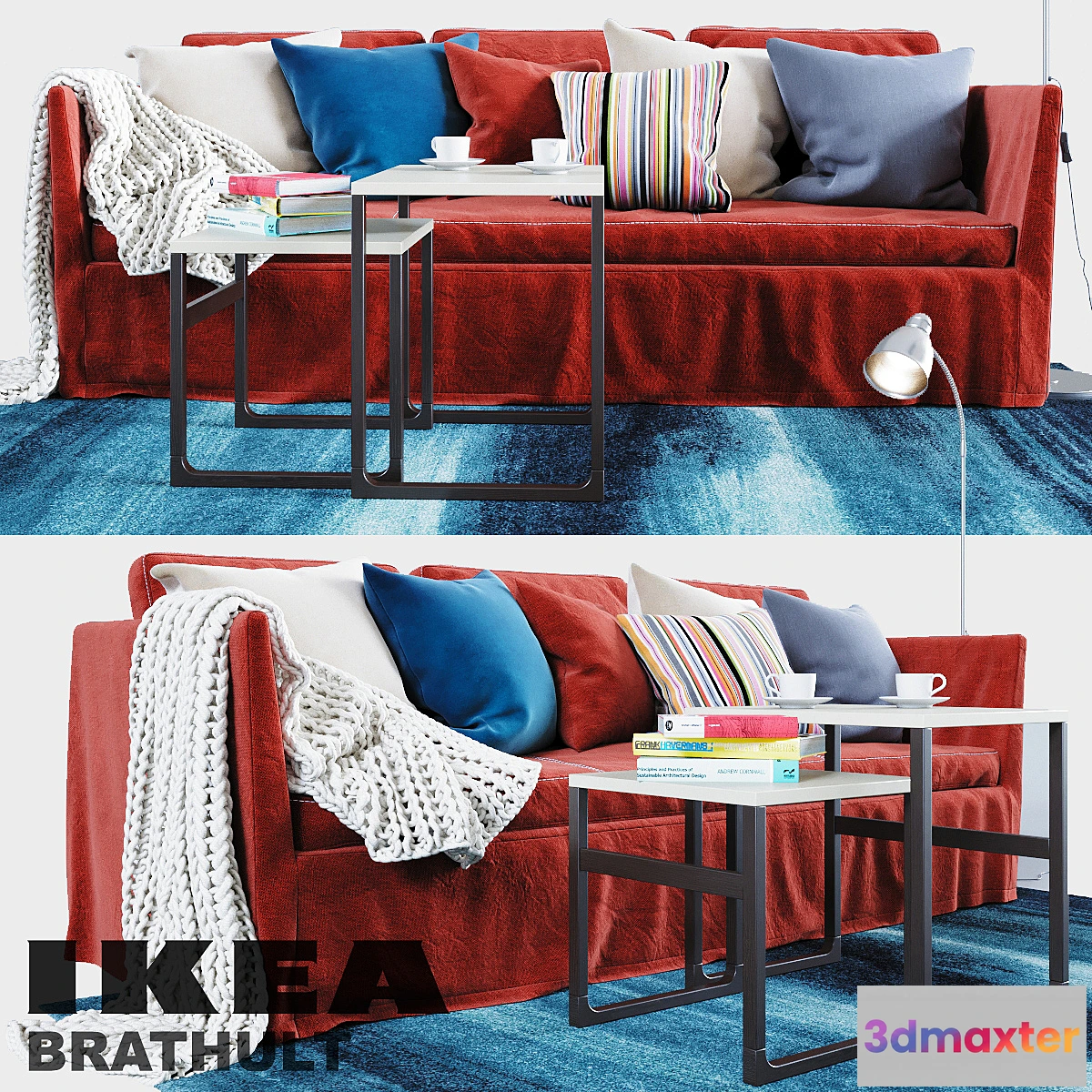 606035 - BRATHULT red 3-seat sofa