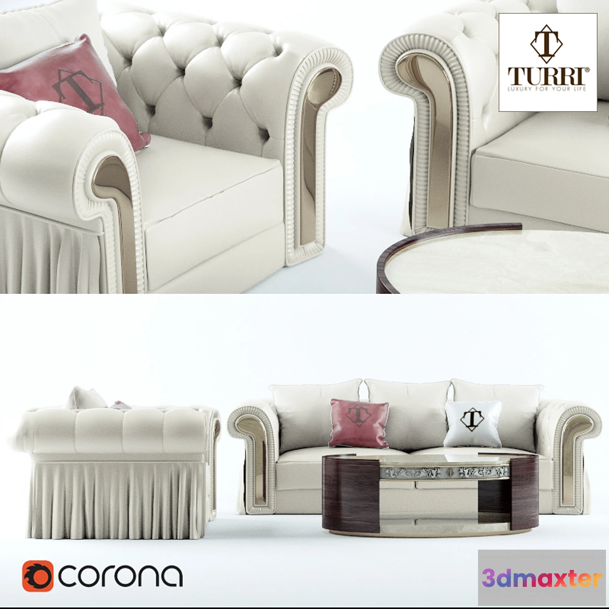 652463 - Sofa chair coffee table Turri Couture