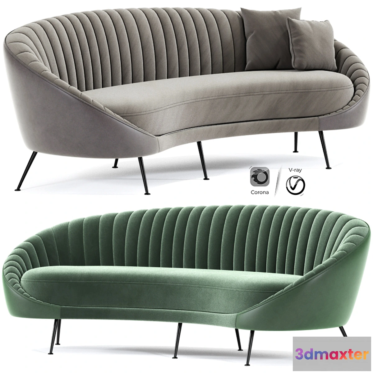 696058 - Italian Mid Century Strip Curved Sofa