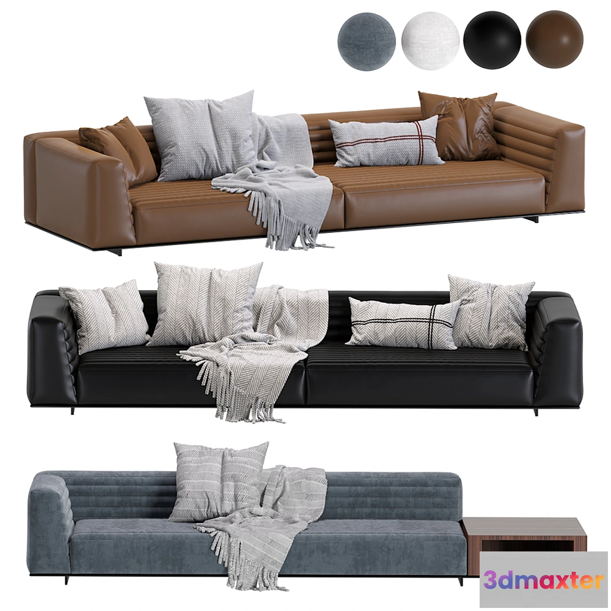 696182 - Sofa Minotti Roger _ 2 Version Leather & Velvet - No.2