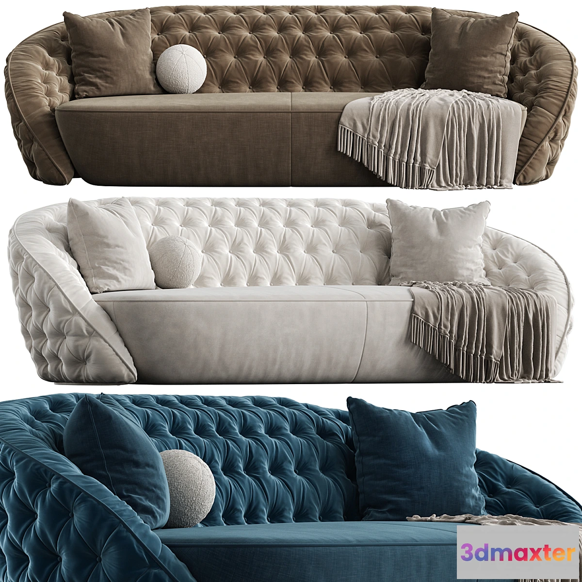 696632 - Round blue velvet sofa