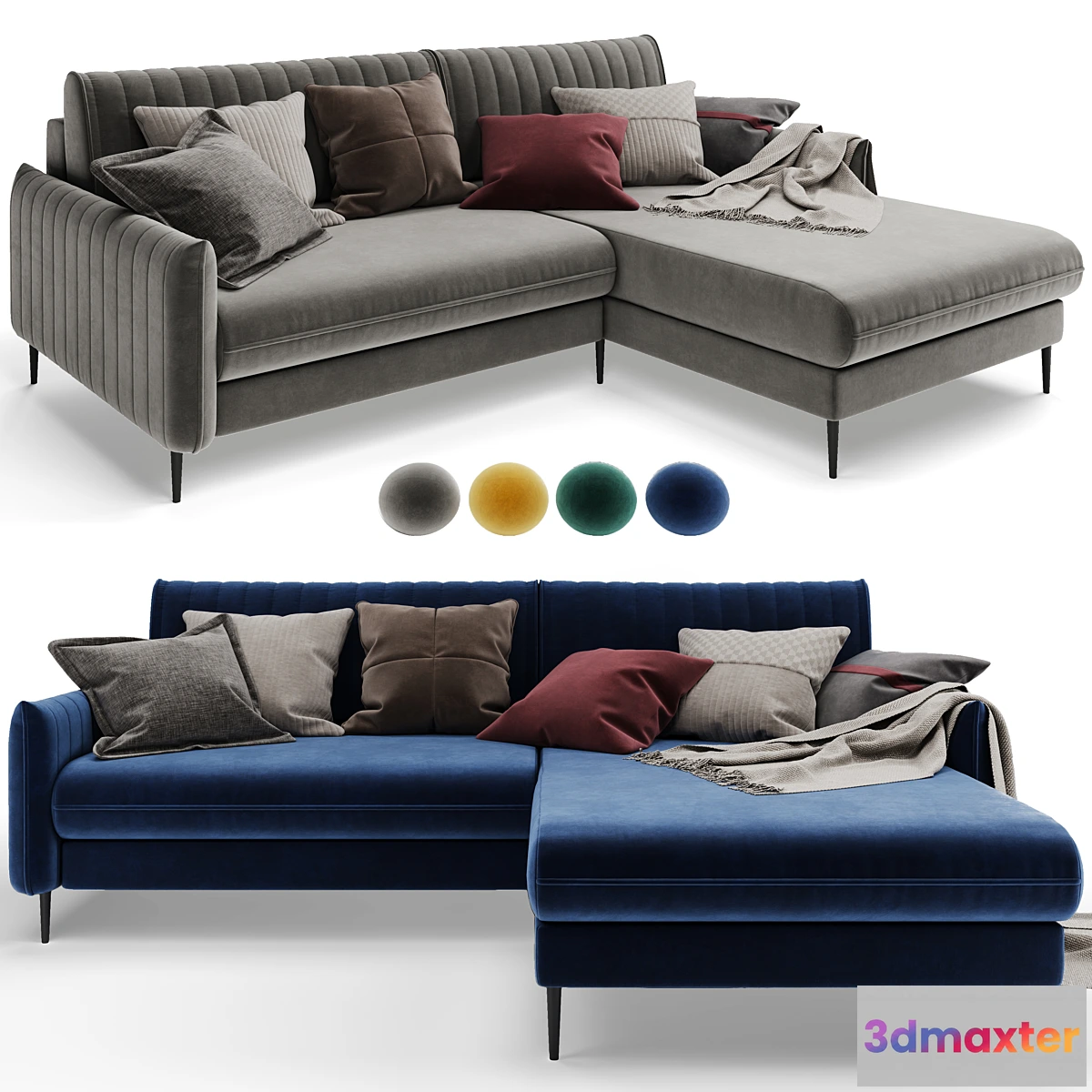 762233 - Corner sofa Swout Velvet Yellow _ Gray Barhat Blue Time Emerad from Divanru