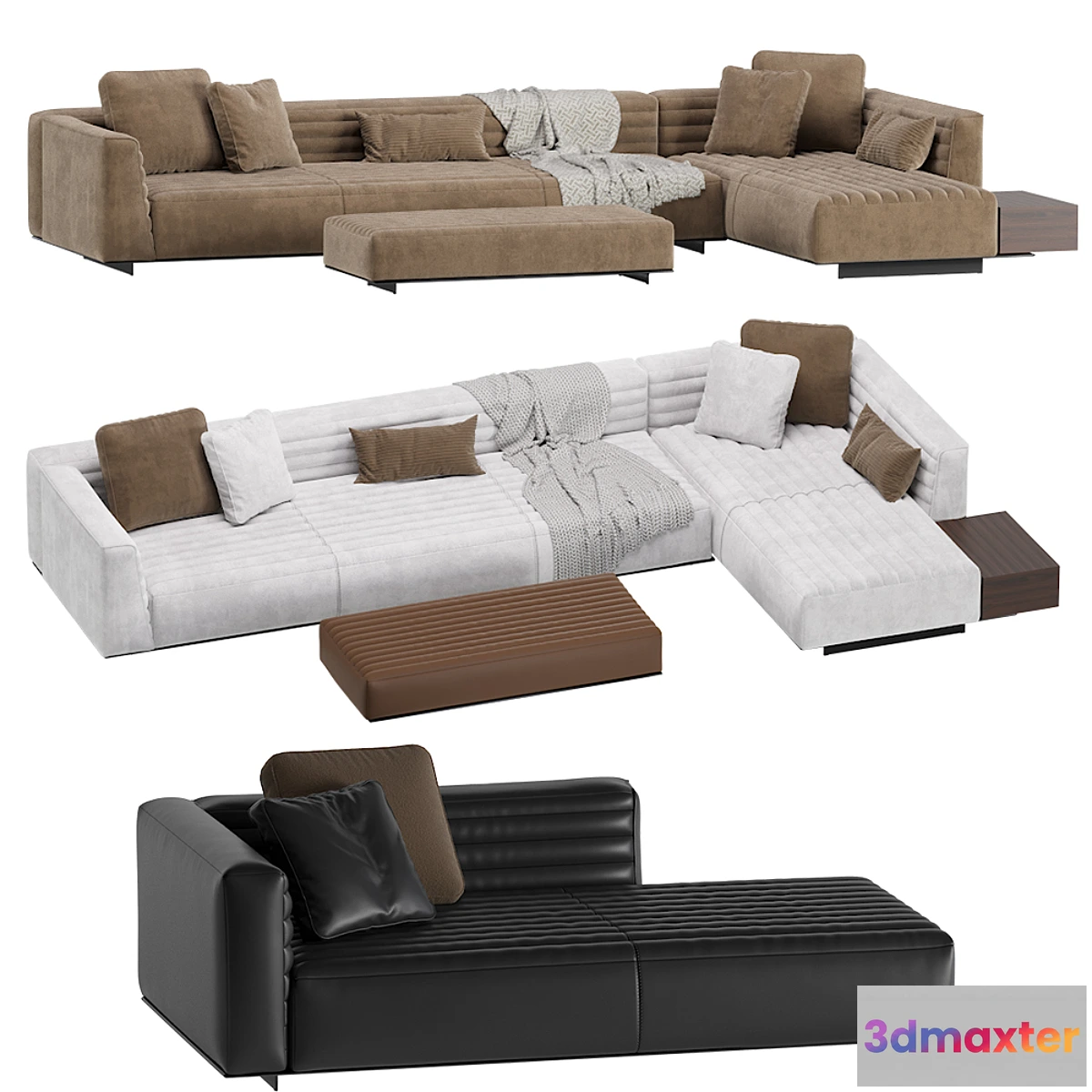861139 - Roger Modular Sofa Minotti 2 version Leather & Velvet - No.4