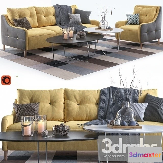 963372 - Jenson Design Fabric Yellow Sofa