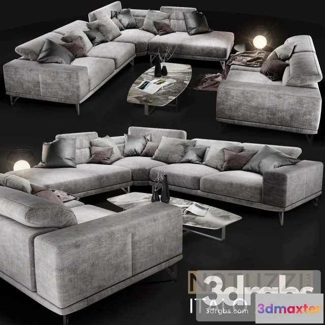 964954 - Natuzzi Italo Moderm Gray Sofa