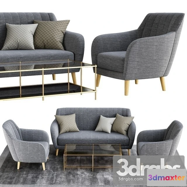 966214 - Sillon Sofa Retro Tela Gris Patas Madera