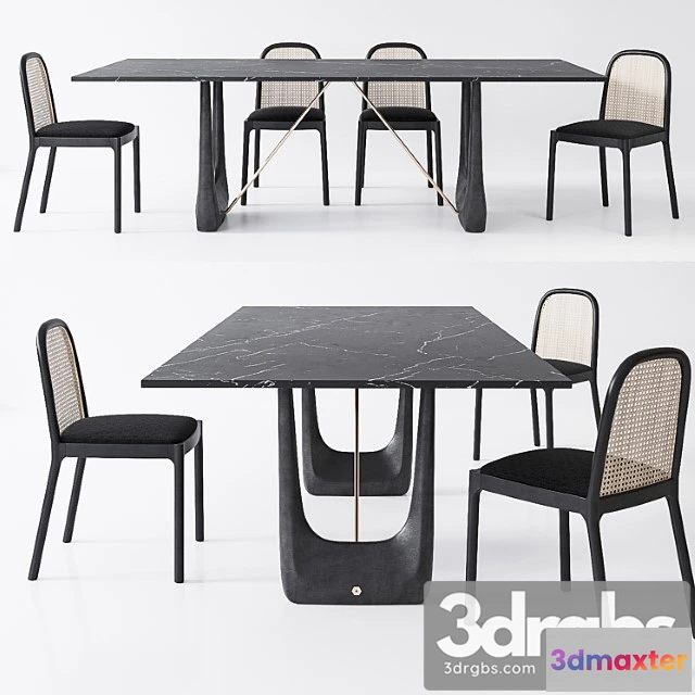 1037728 - Cb2 nadia cane chair, rocco rectangular marble dining table