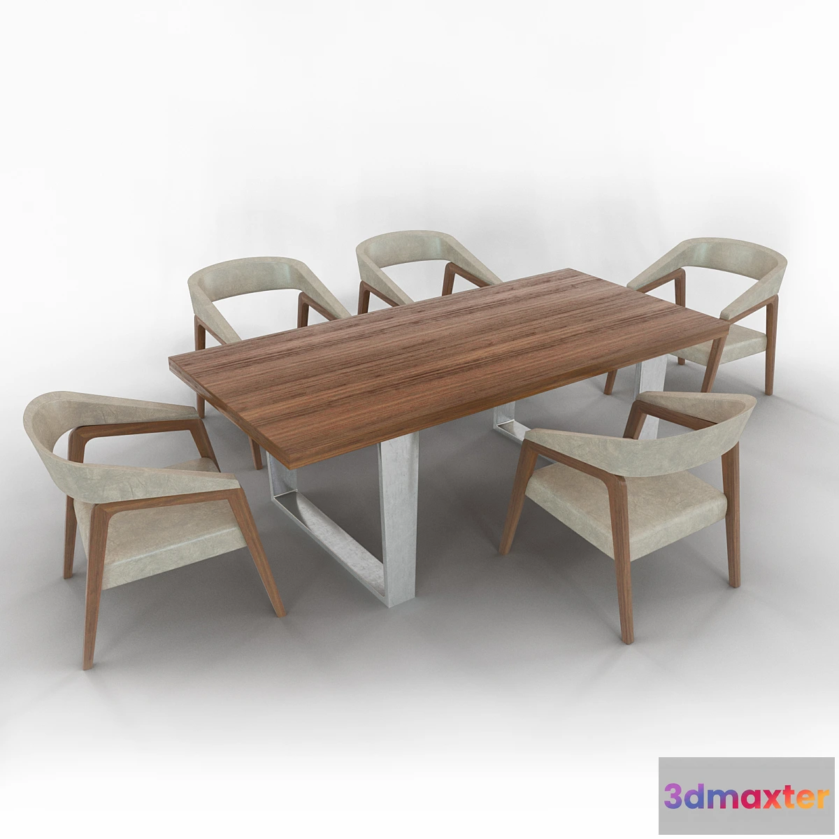 1298798 - Modrest Byron Mid-Century Walnut Dining Set 3D Max
