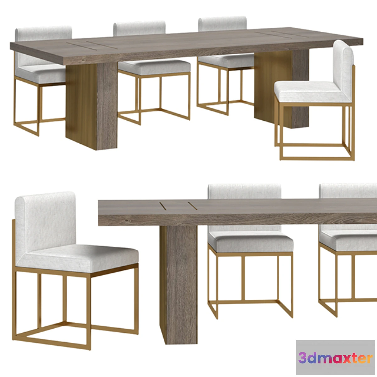 1312927 - RH - Waxler Side Chair & Gage Rectangular Dining Table 3D Max