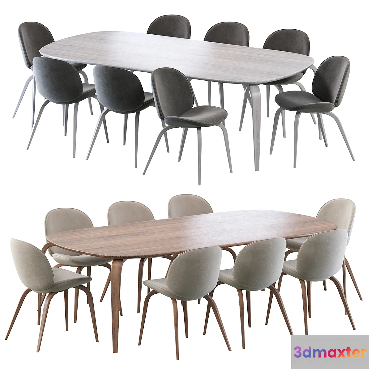 1320929 - Beetle Dining Chair and Gubi Dining Table Elliptical 3D Max