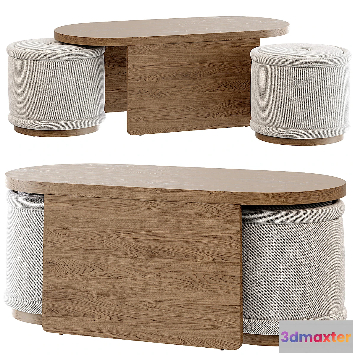 1353686 - Union Oval Nesting Coffee Table with Stools 3D Max