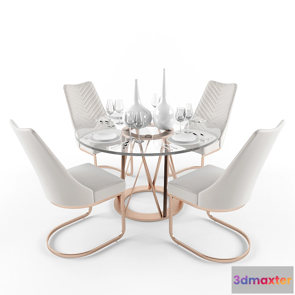 1400746 - Kyla KD PU Chairs and Rolin KD Round Dining Table 3D Max