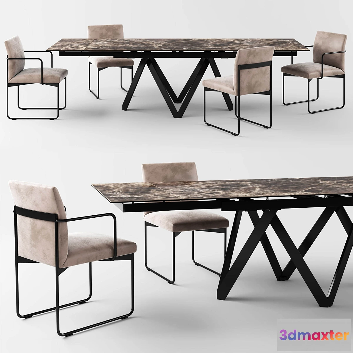 1413284 - Calligaris Cartesio Extendable Table_Gala Chair 3D Max