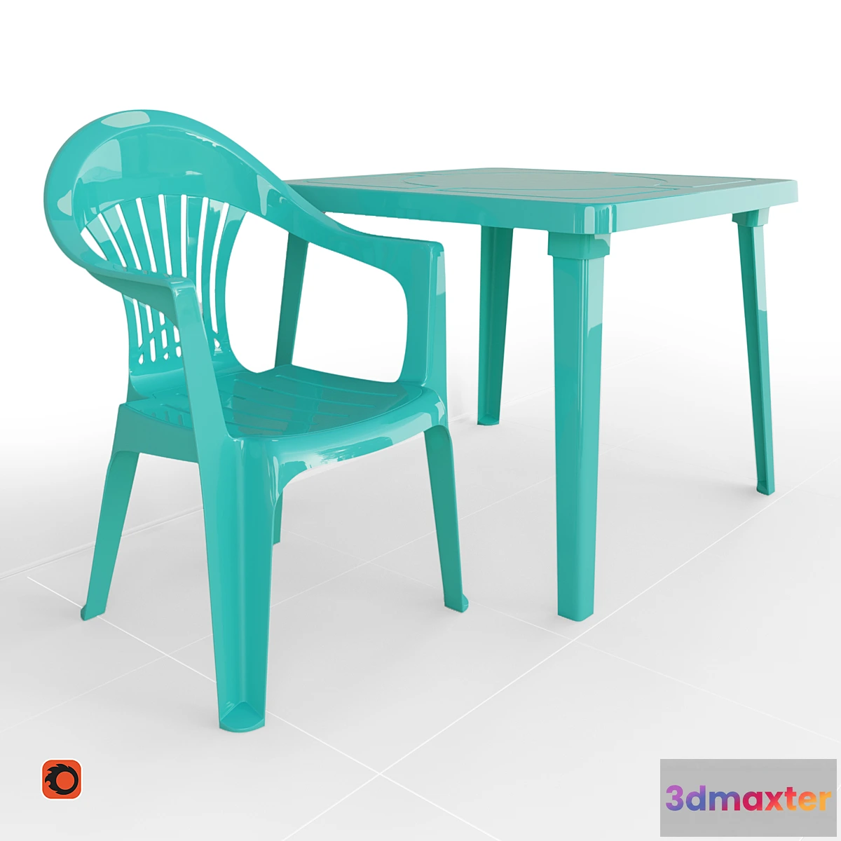 1420990 - Table and chair Turquoise 3D Max