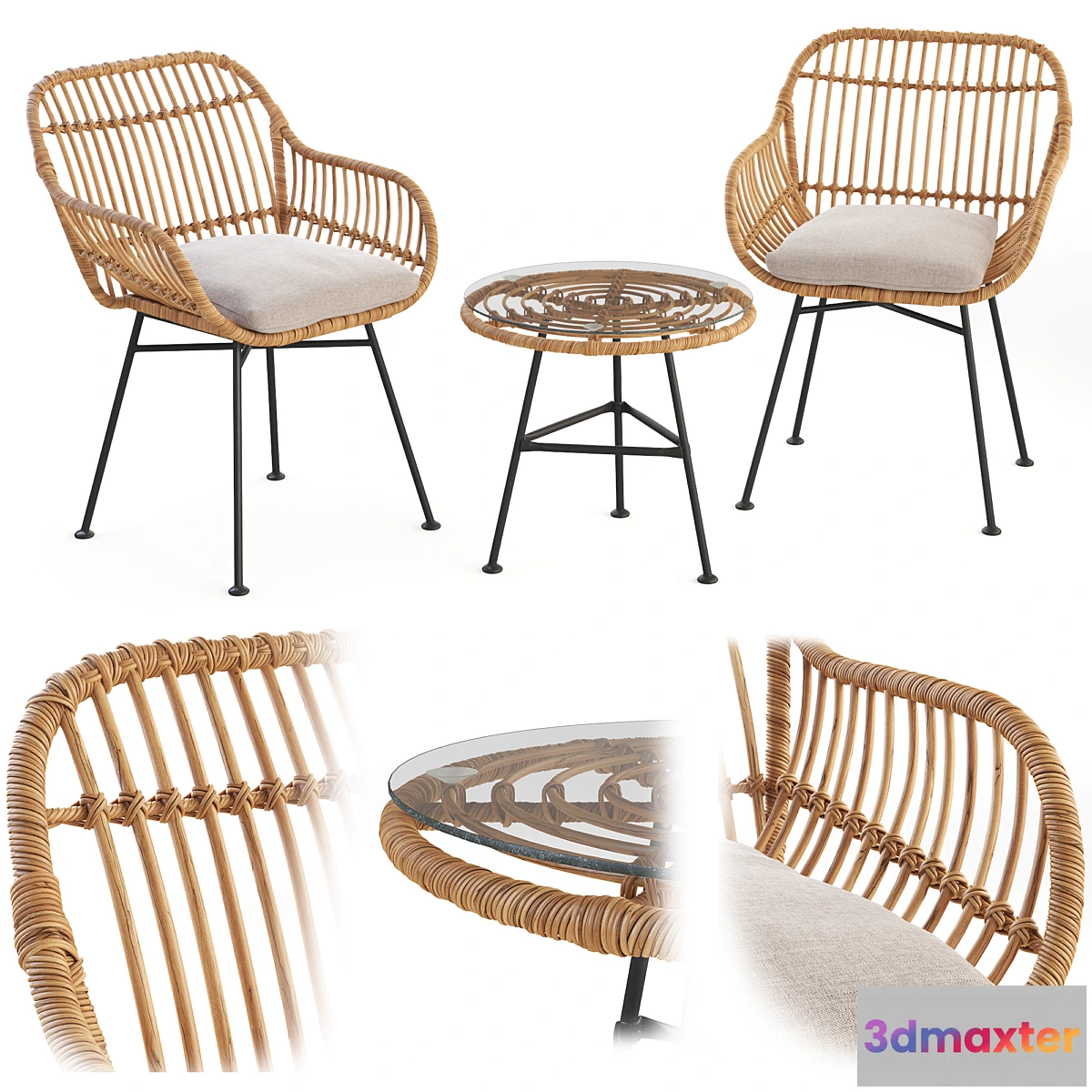 1435224 - Bay Isle Bushnell 3 Piece Rattan Seating Group 3D Max