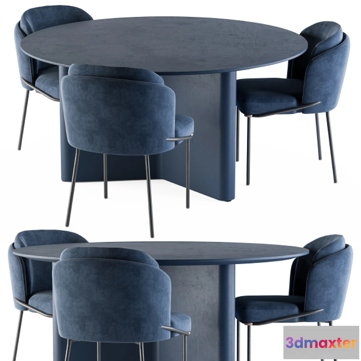 1437118 - Minotti Dinning-Round Lou Table Blue Set 3D Max