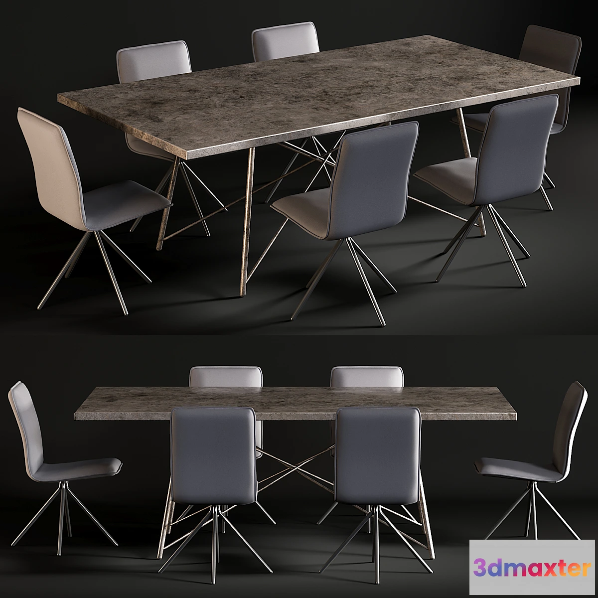 1449548 - Dining Table Roman Iron Base And Chair Whirl 3D Max