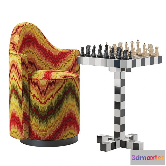 1538140 - Moooi Chess Table + Chair 3D Max