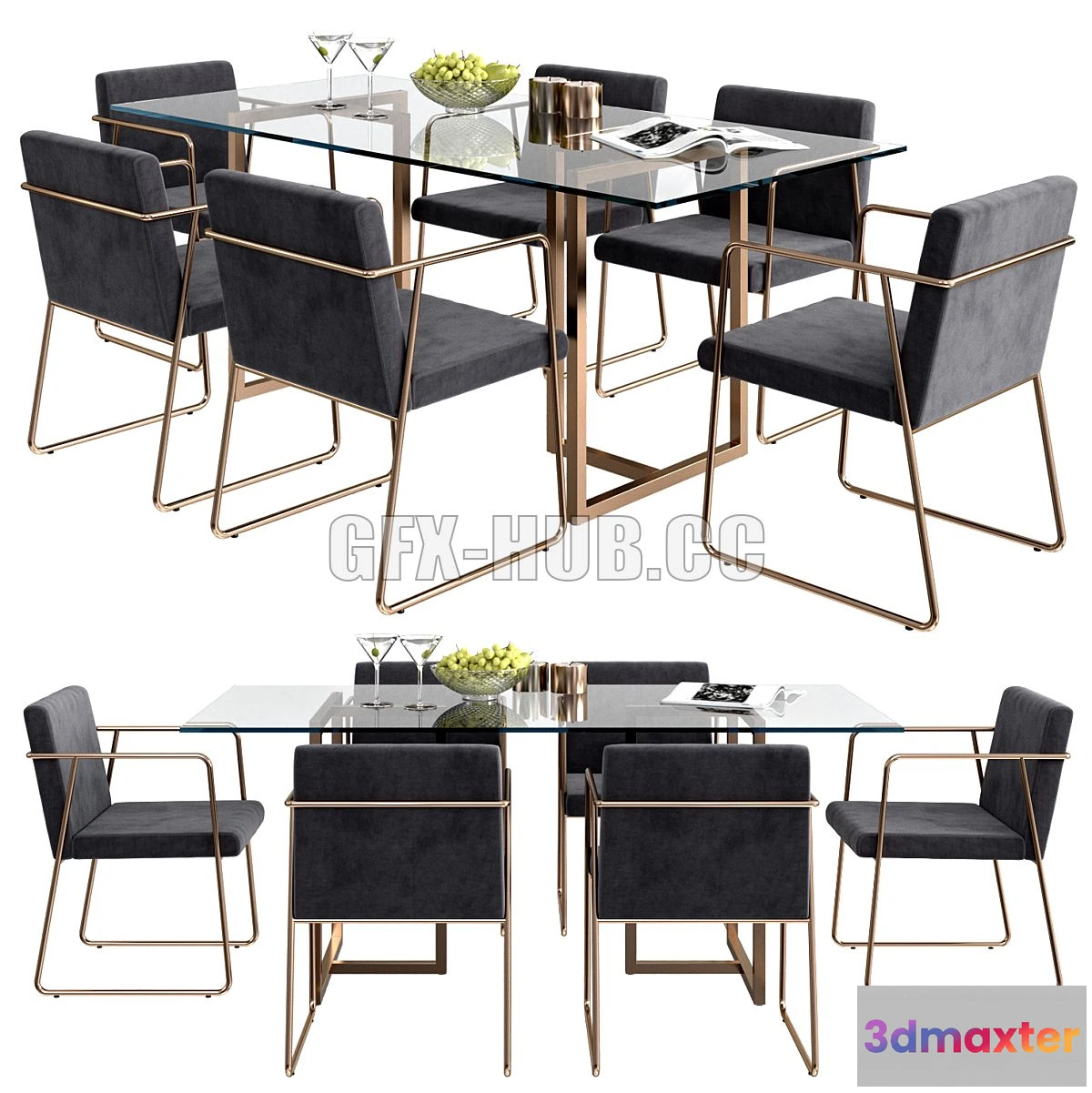 1546617 - CB2 rouka chair & rectangular dining table 3D Max