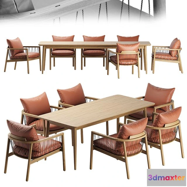 1549127 - Kerry Lounge Chair Tate Walnut Extendable Midcentury Dining Table 3D Max