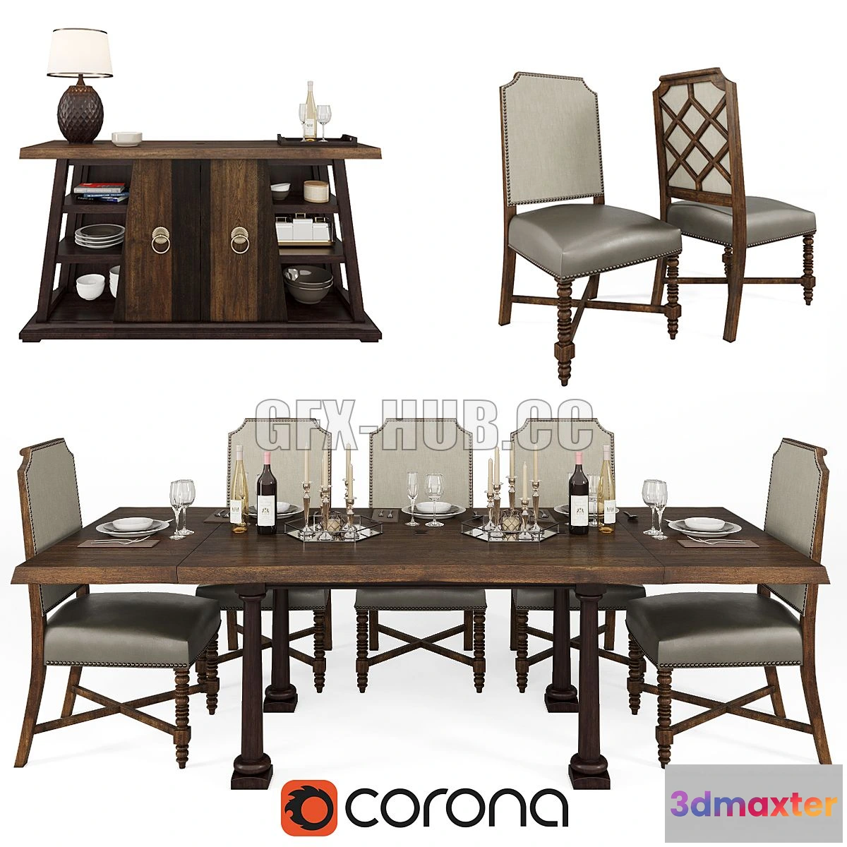 1554767 - ART Furniture Inc American Chapter Formal Dining Room Group 3D Max