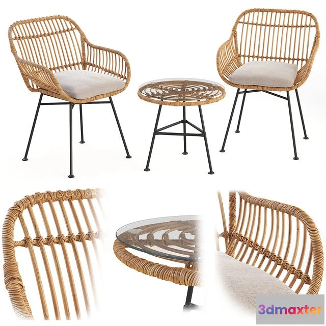 1569202 - Bay Isle Bushnell 3 Piece Rattan Seating Group 3D Max