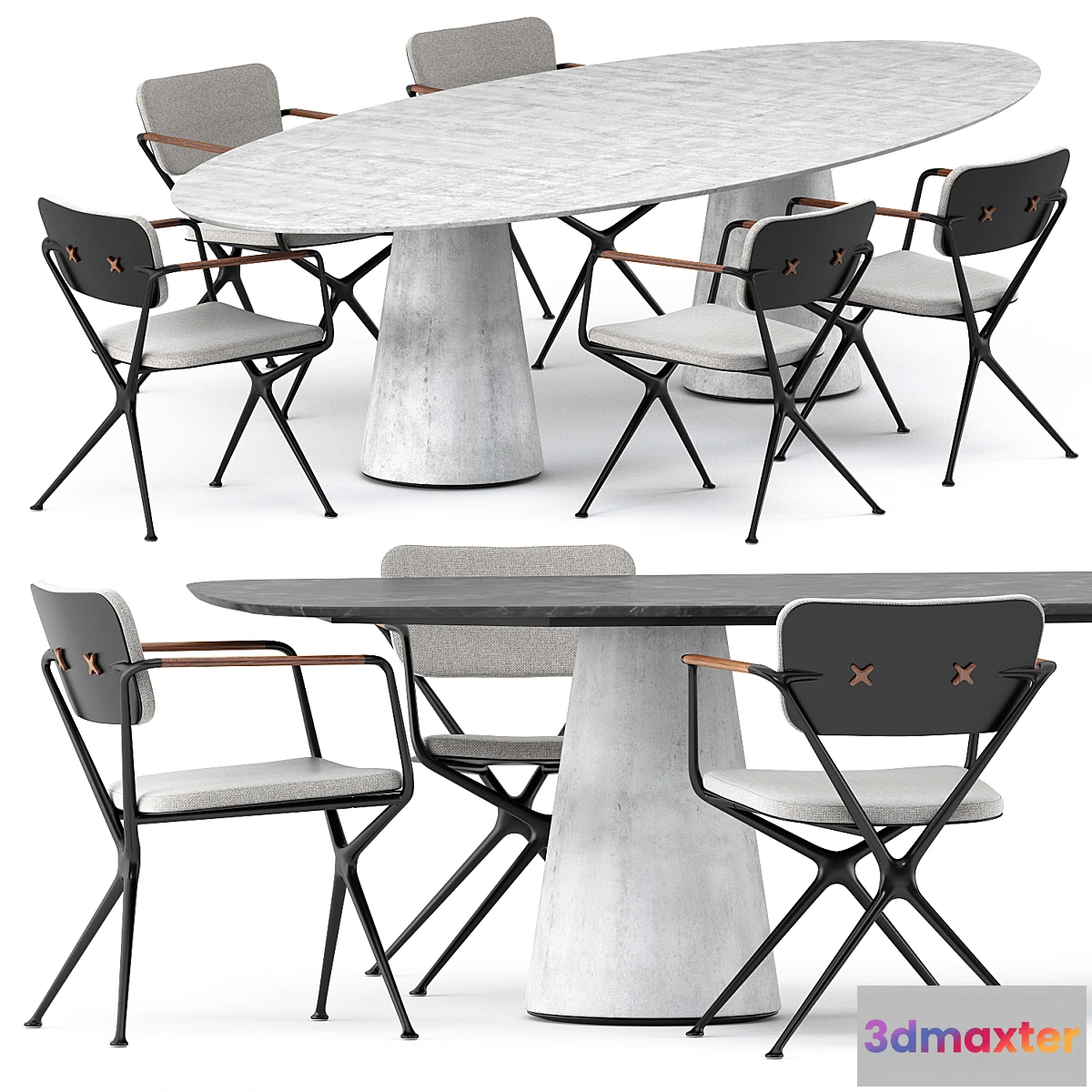 611821 - EXES CHAIR and CONIX Oval Table and CONIX Table by Royal Botania