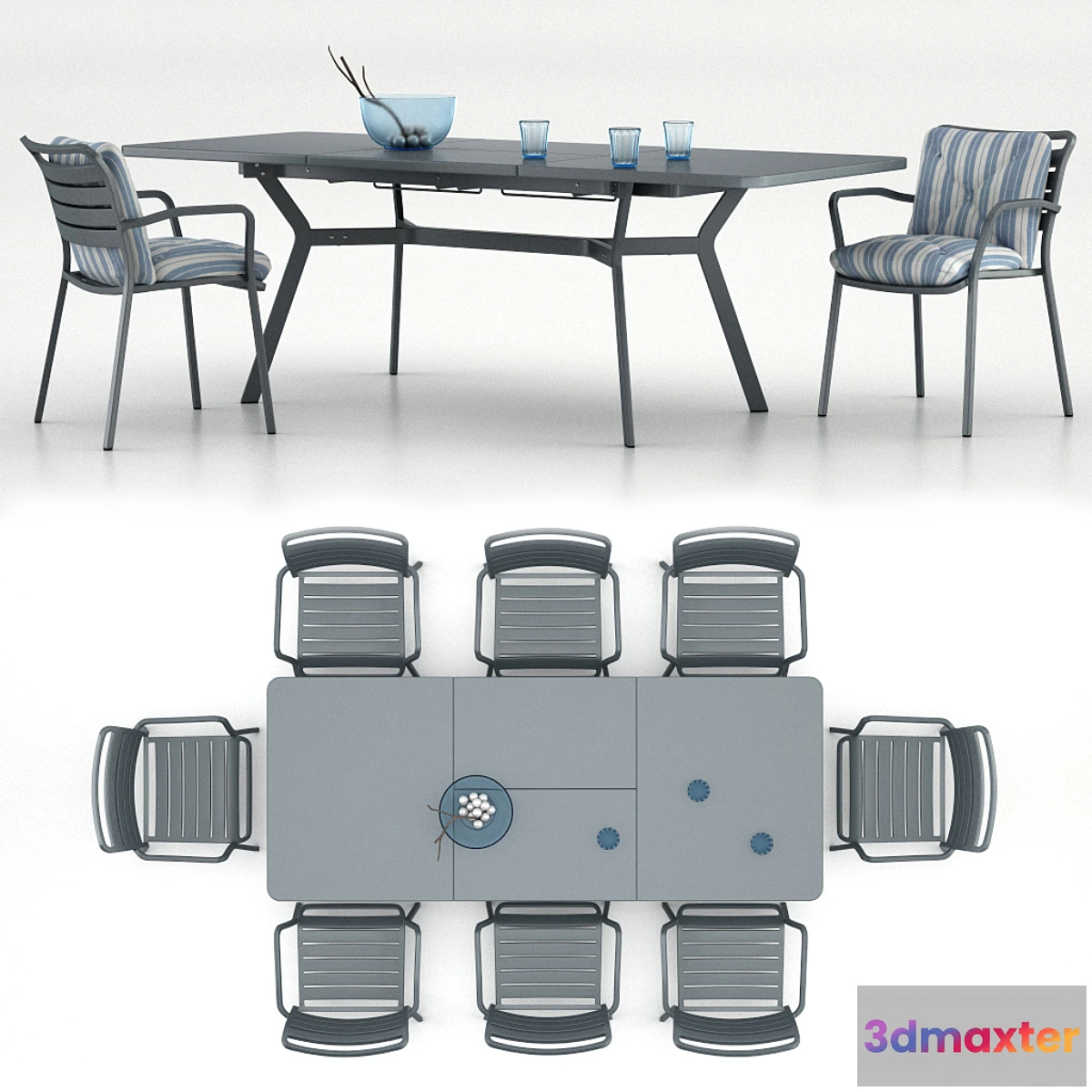 653005 - Table Ethimo Ocean rectangular table with a chair Ocean dining chair with accessories