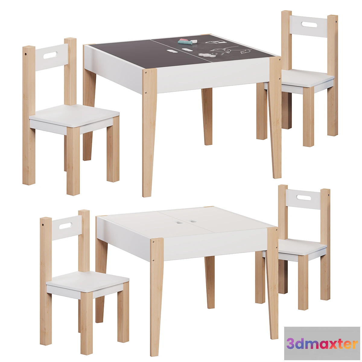684756 - Slate Table Set with Storage and Chairs Belfy Kids