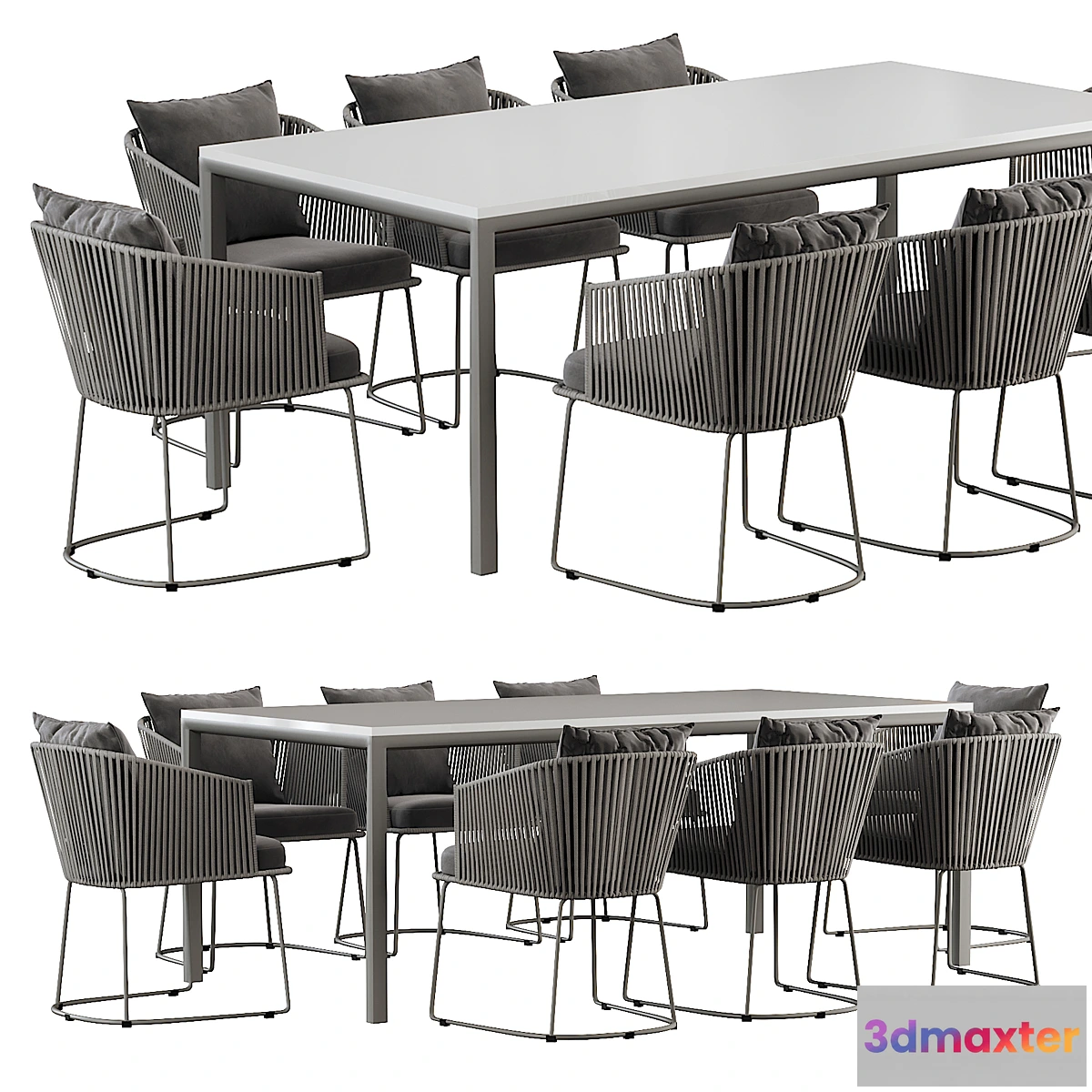 730700 - Outdoor Dining Set with Tempered Glass Top Table and Rope Woven Chairs - No.3