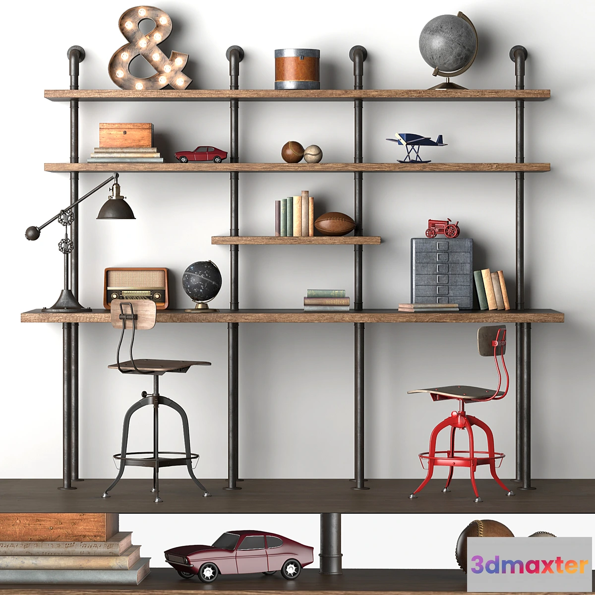 778431 - INDUSTRIAL PIPE DOUBLE DESK WITH SHELVING