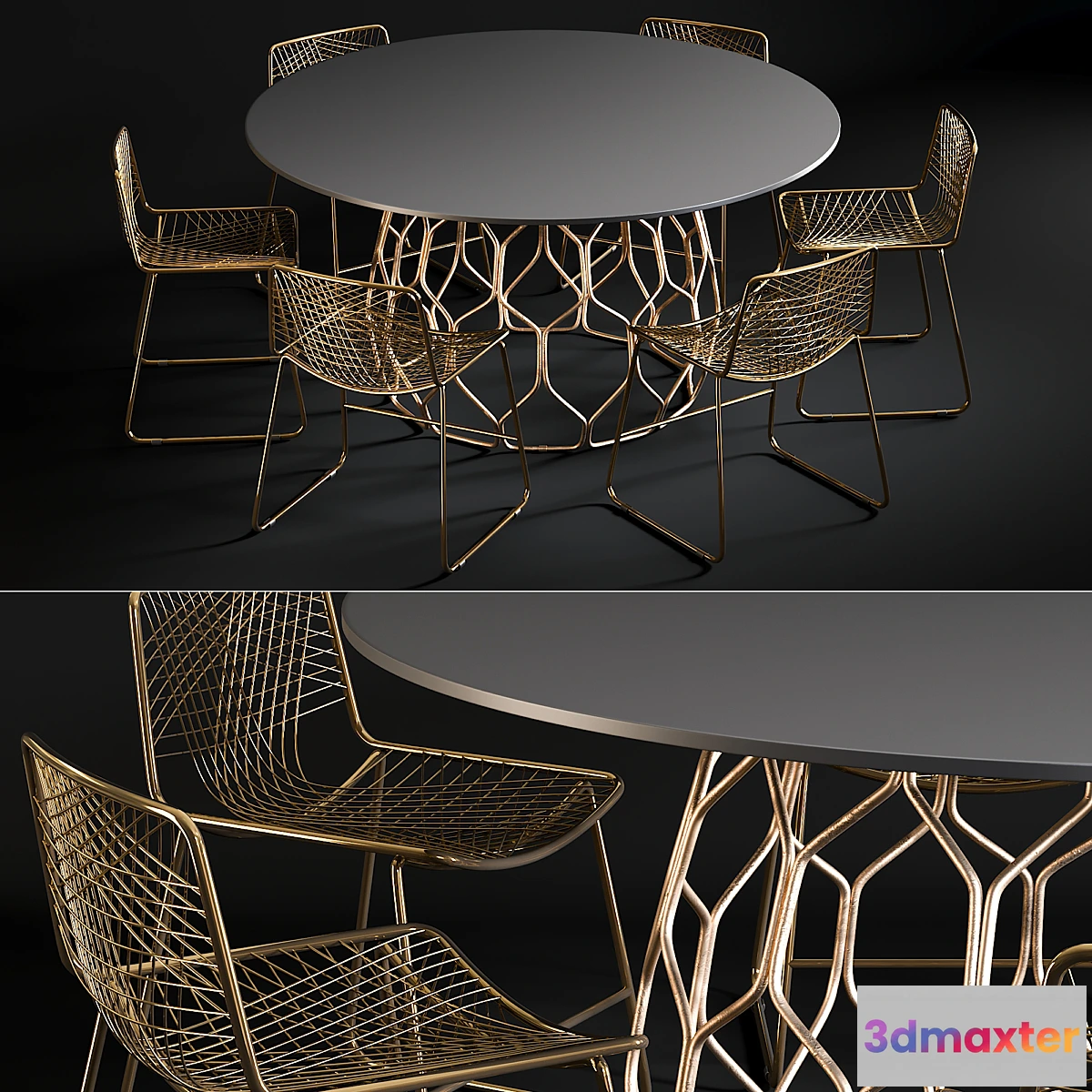 816076 - Dining Table Circuit & Chair Alpha Brass - No.3