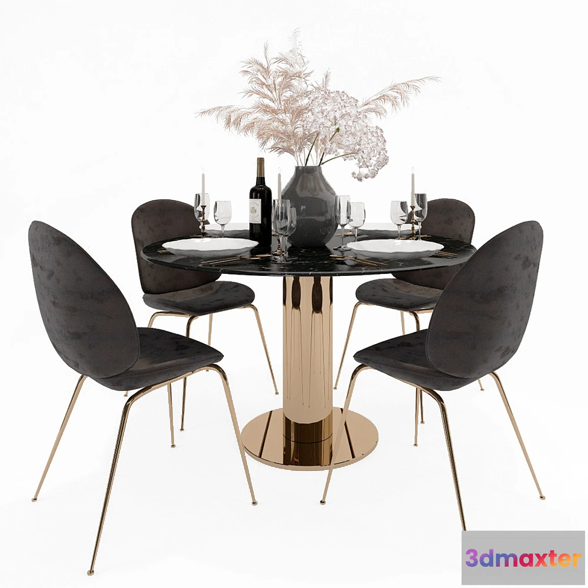 821246 - Table and chairs Gubi (dark)