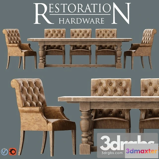 968158 - Bennett Roll Back Armchair 1930s French Farmhouse Rectangular Dining Table 1