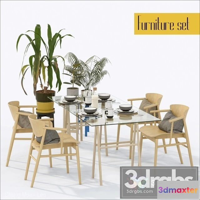 971246 - Wood Chair and Glass Table