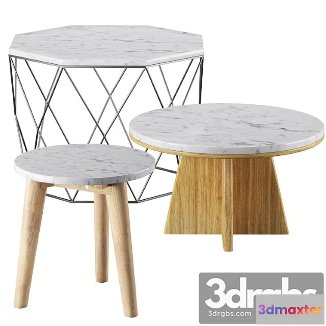 1041084 - White marble coffee table set octagonal priscille and echos