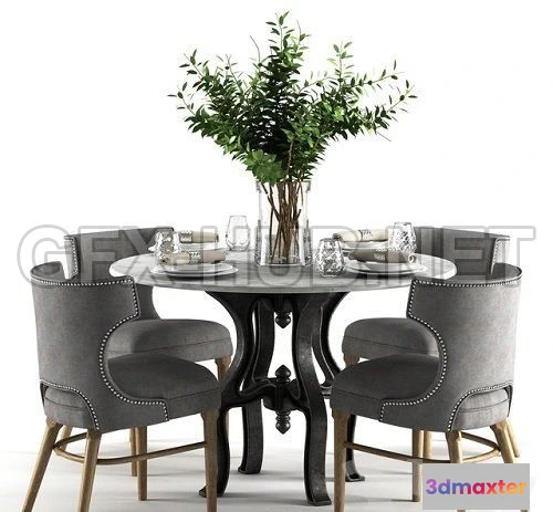 1073004 - Ashford Task Chair with Hobbs - Round Dining Table-marble top 3D Model - 206561