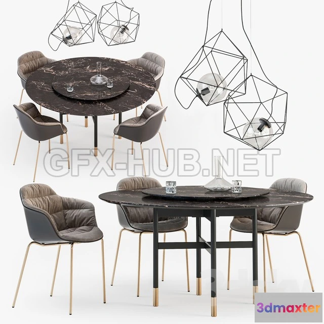 1075114 - Bontempi Glamor table Mood chair set 3D Model - 208671