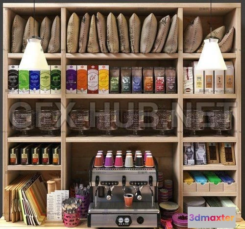 1087036 - Modern goods shelf coffee machine tableware food combination 3D model - 220593