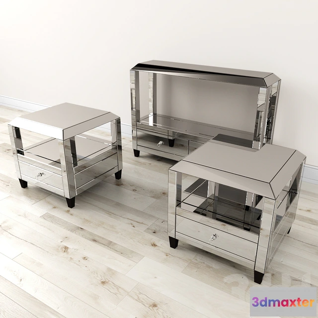 1087254 - Montreal Mirrored Console Table and Table w-Drawer - 220811