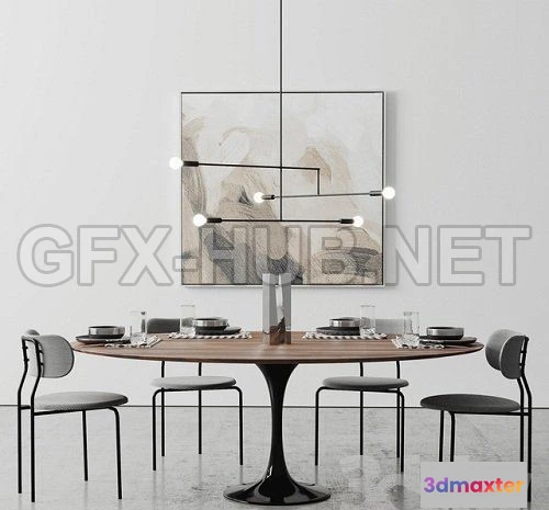 1088398 - Oval Tulip Dining Table 78 walnut set - 221955