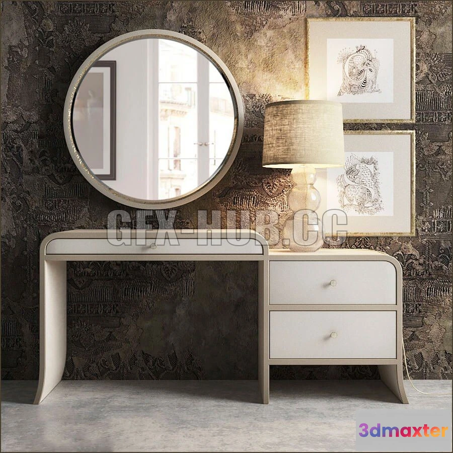 1091576 - Sideboard with table lamp and mirror - 225133