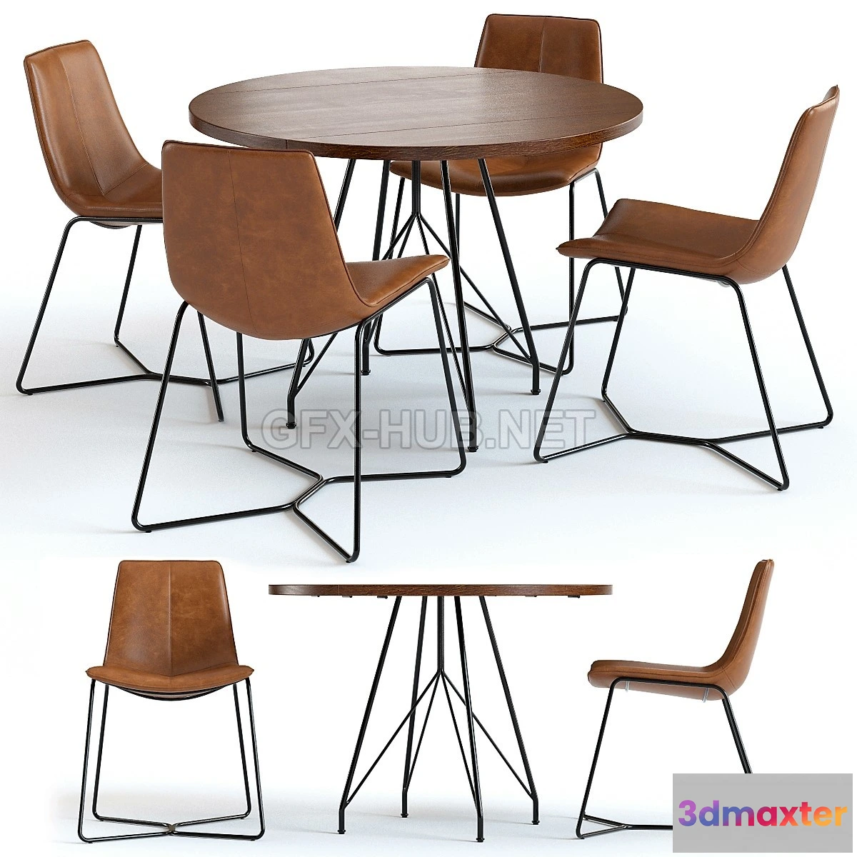 1095084 - West Elm Jules Table and Slope Chairs 3D model - 228641