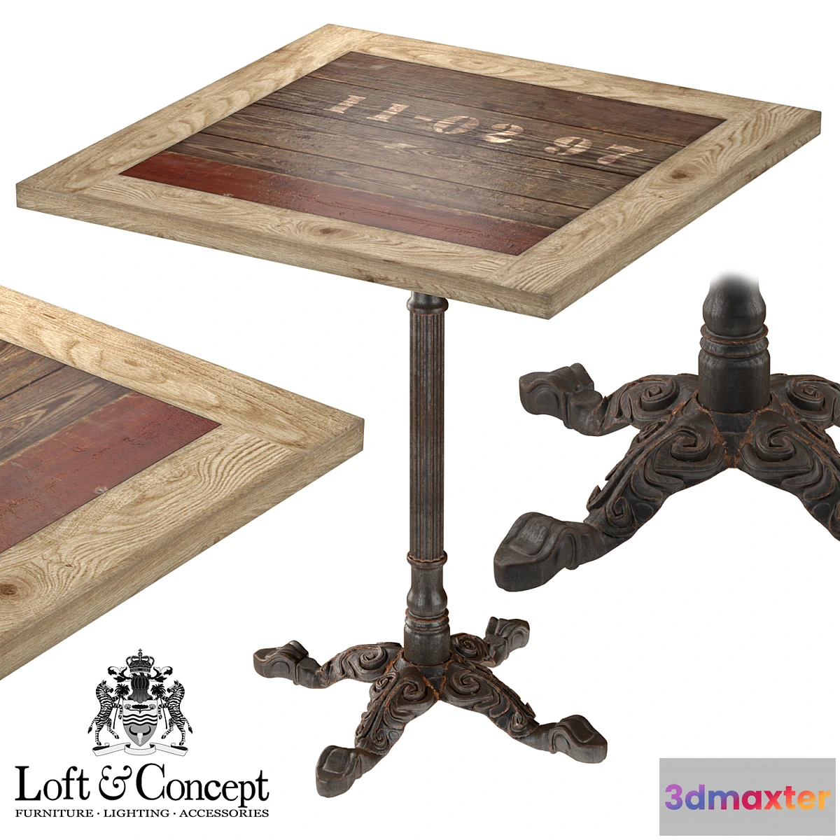 1284272 - CAST IRON AND LARCH RESTAURANT TABLE SQUARE 3D Max