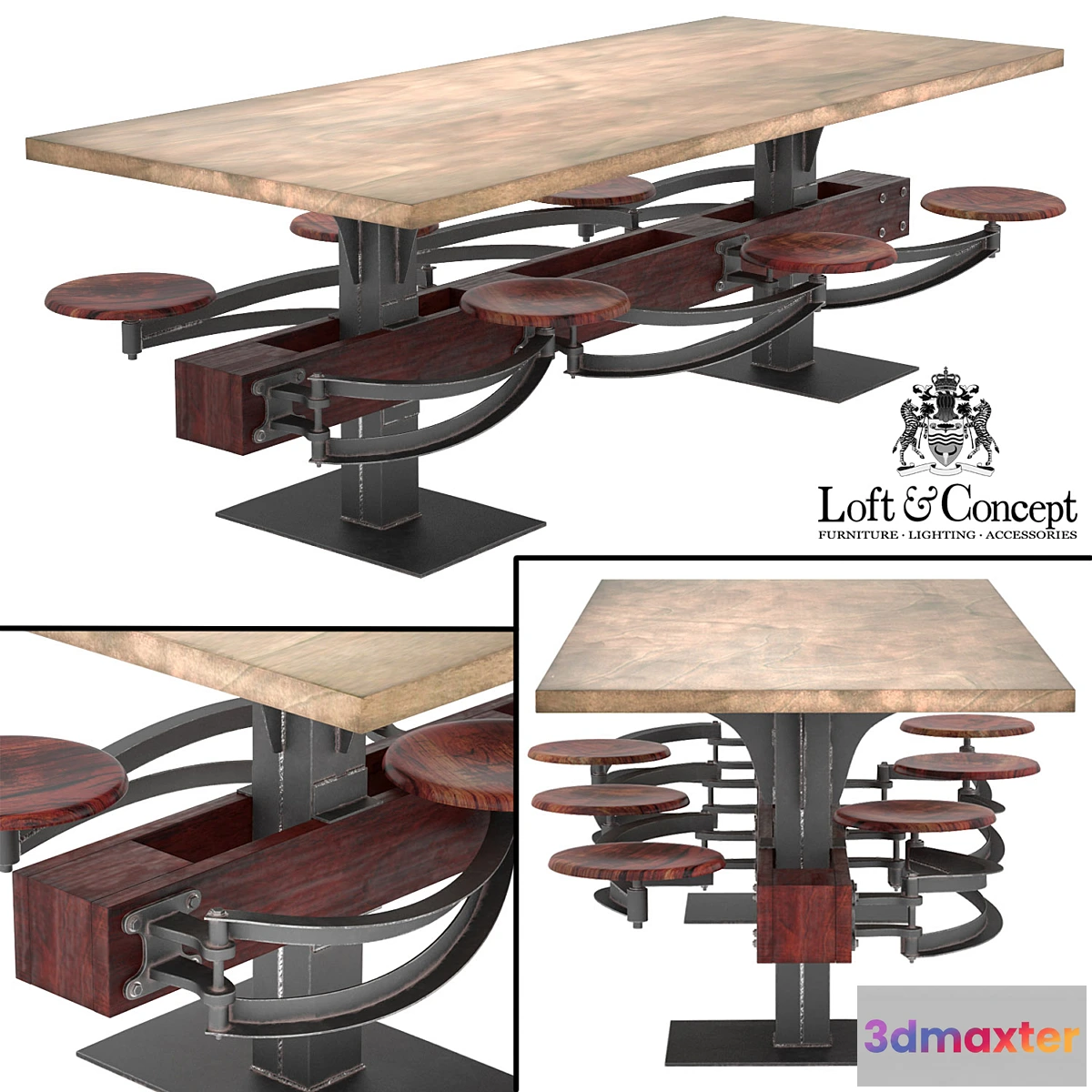 1284288 - DINING TABLE PERRIN COMMUNAL TABLE LOFT 3D Max
