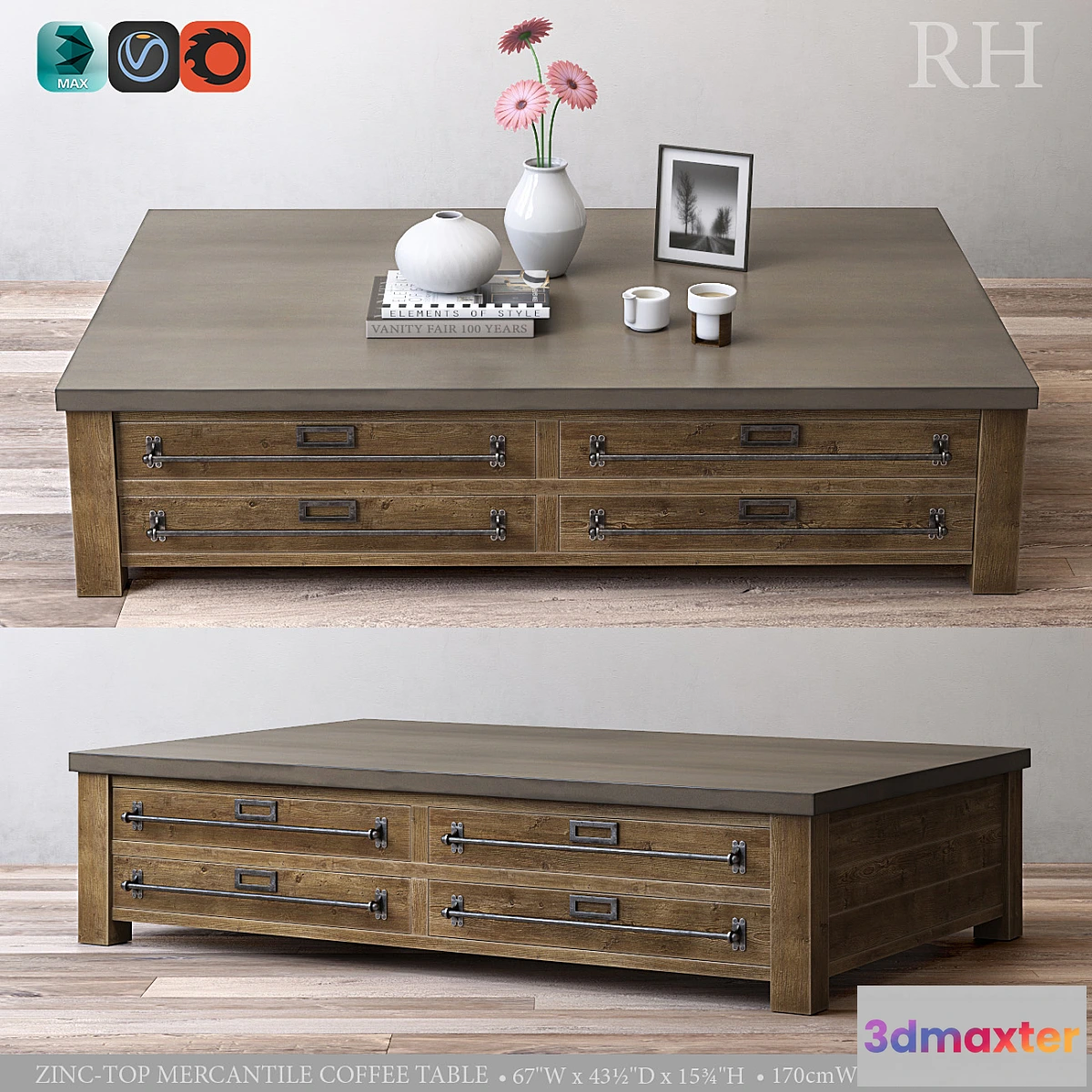 1288286 - ZINC-TOP MERCANTILE COFFEE TABLE 3D Max