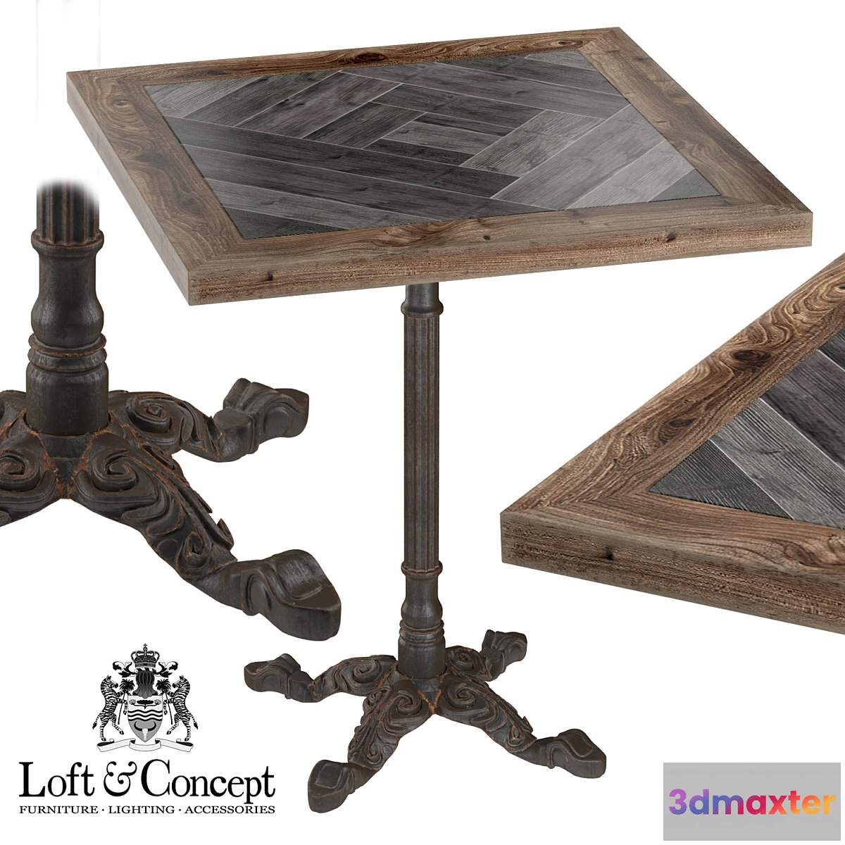 1290413 - CAST IRON AND WOOD RESTAURANT TABLE SQUARE 3D Max